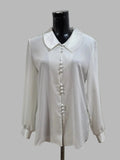 Vintage Blusa vintage blanca con cuello Peter Pan, Talla M
