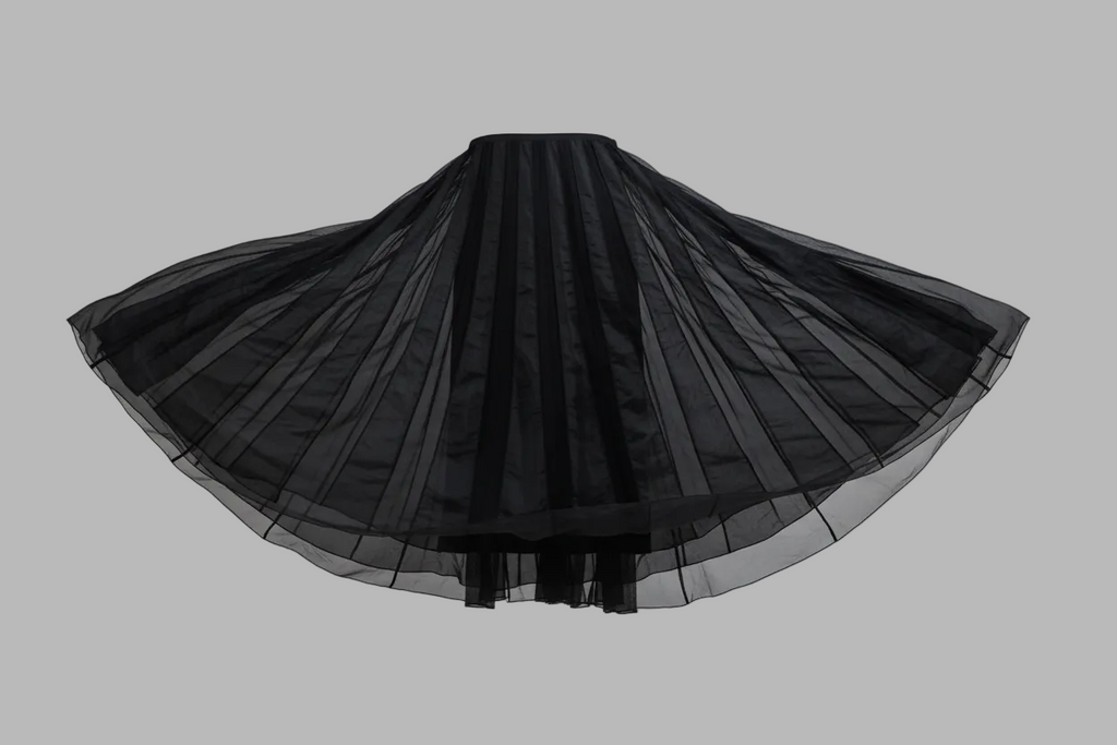 Jupe midi noire à empiècements, taille 44