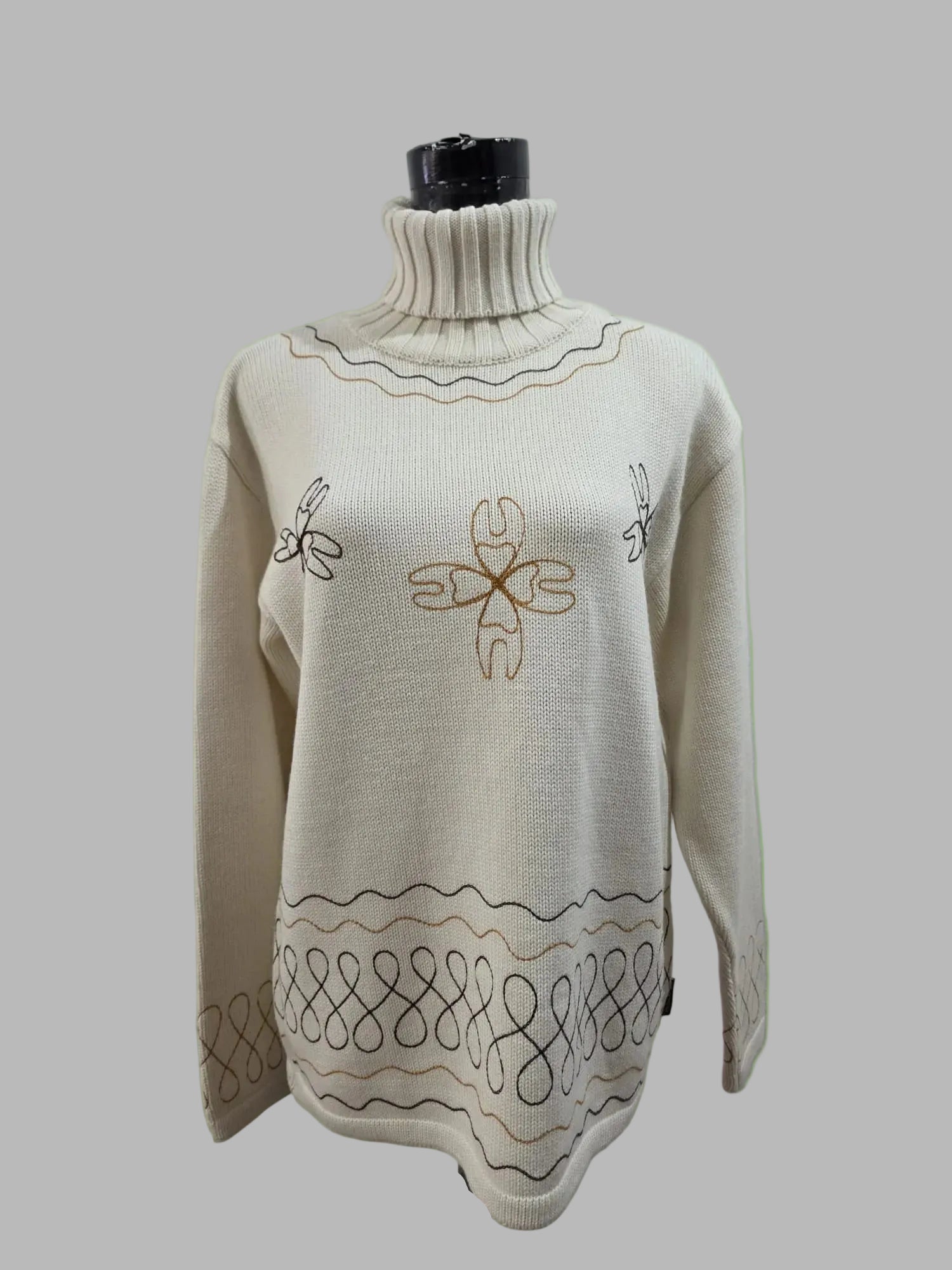 Jersey con cuello cisne en crema, Talla 40