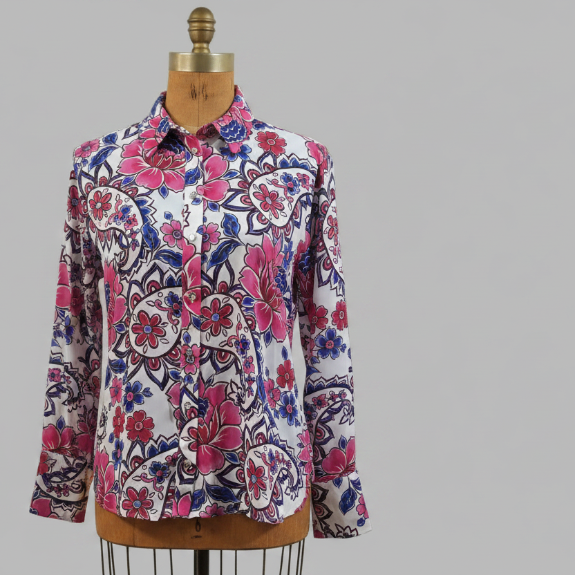 Blouse blanche imprimée, taille S