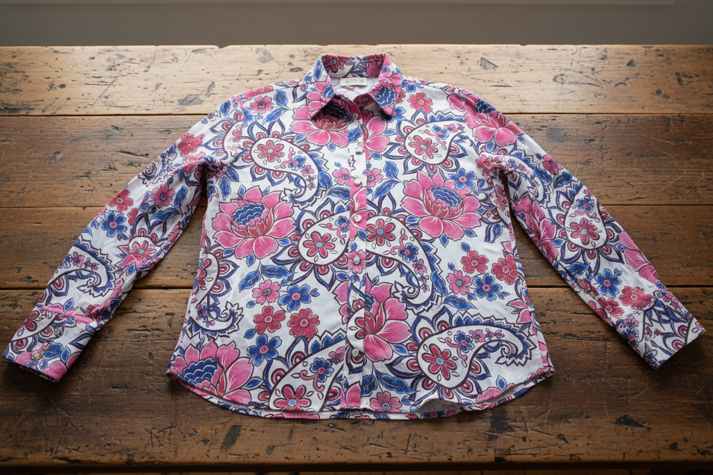 Blusa blanca con estampado, Talla S