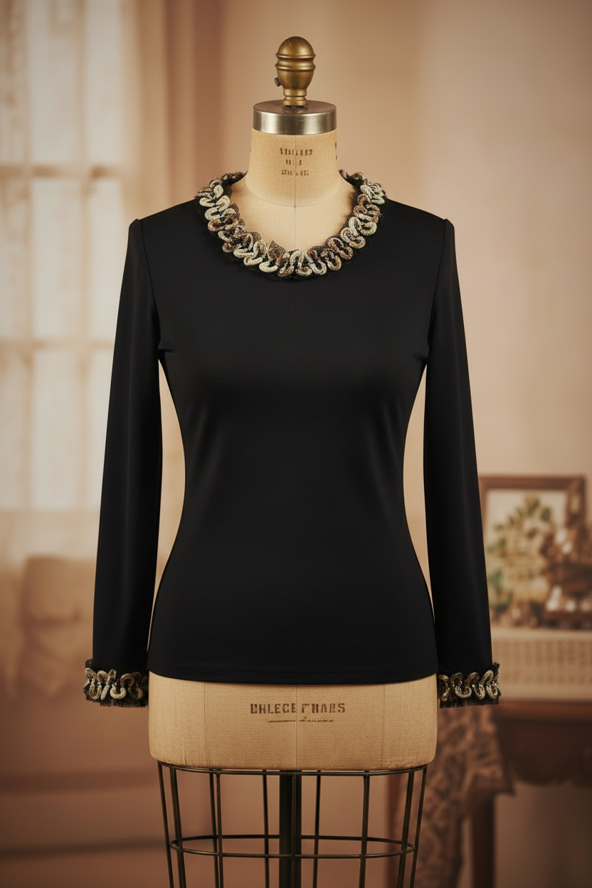 Camiseta negra con el detalle en el cuello, Talla S
