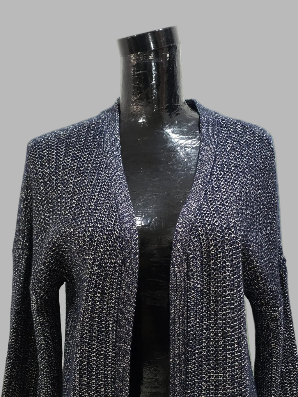 Gilet ouvert bleu marine avec fils argentés, taille M