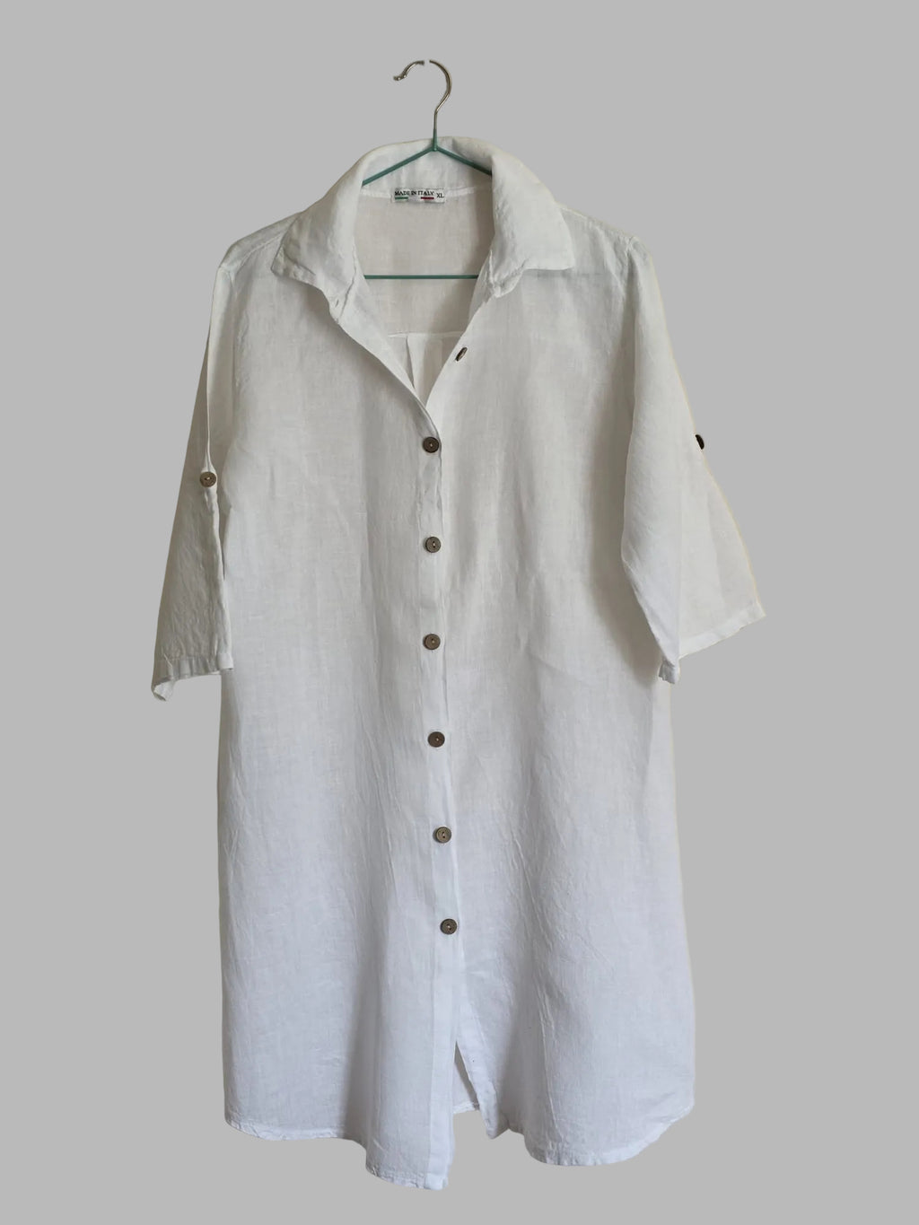 Hemdblusenkleid aus Leinen in Weiß