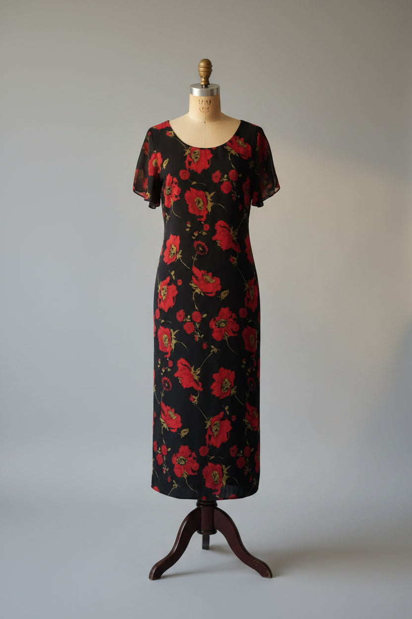 Vintagekleid mit großen Blumen