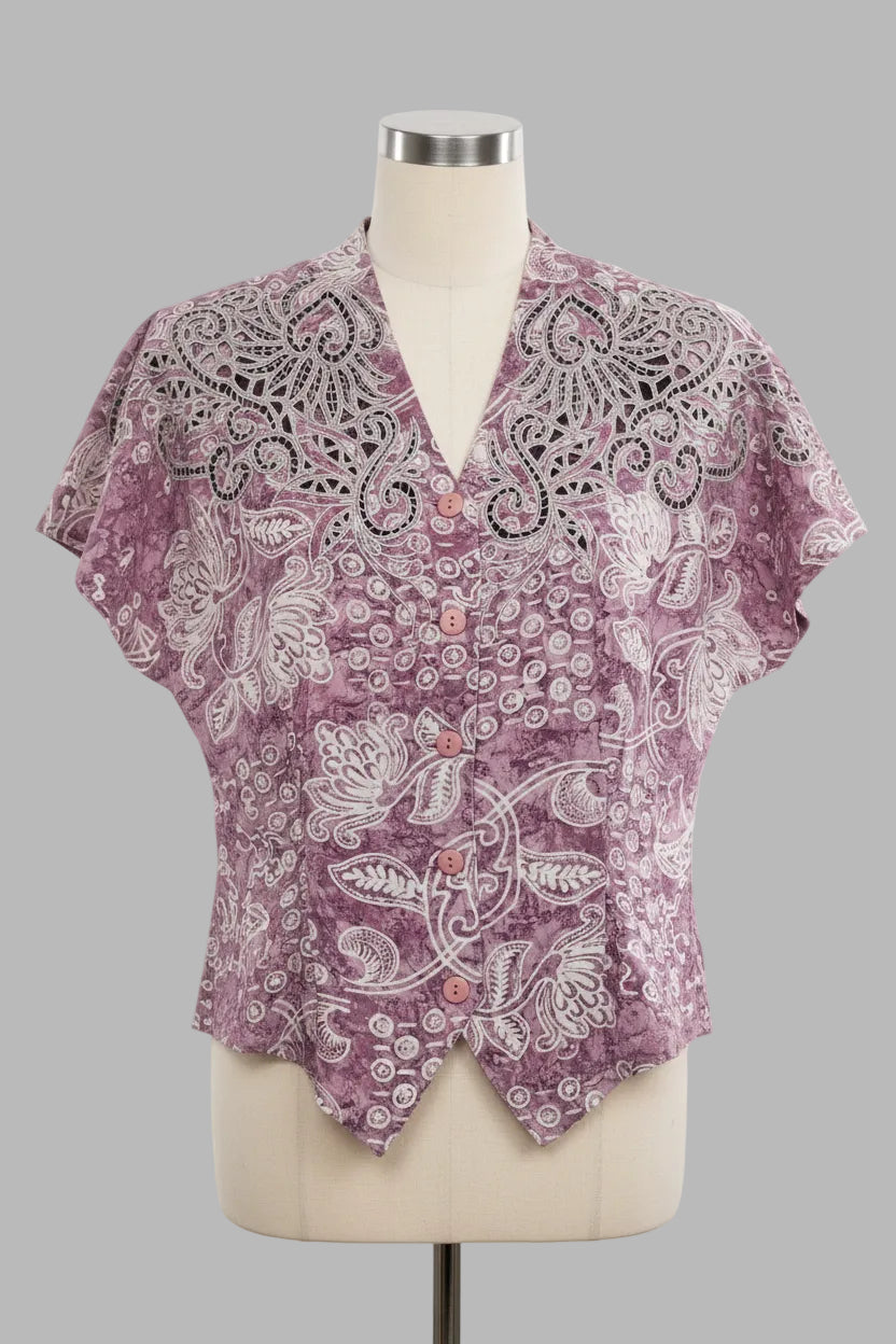 Chemisier vintage à manches courtes rose mauve
