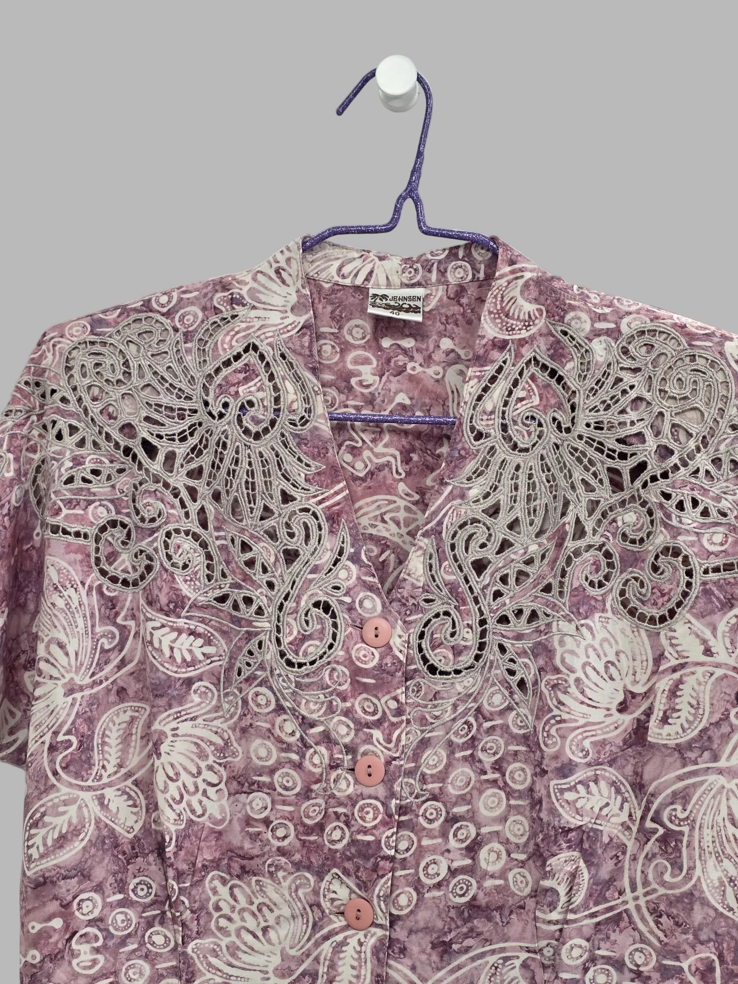 Chemisier vintage à manches courtes rose mauve