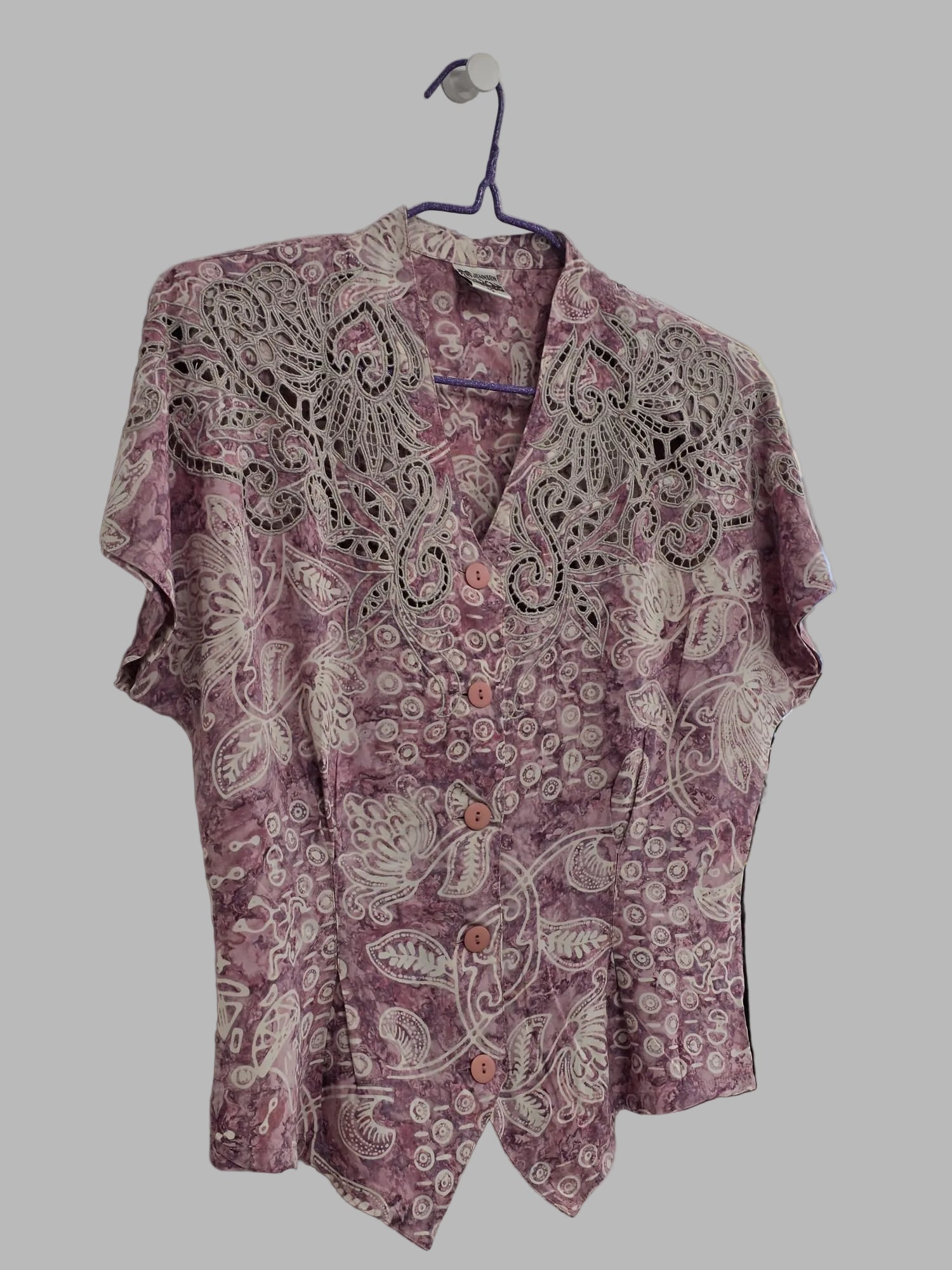 Chemisier vintage à manches courtes rose mauve