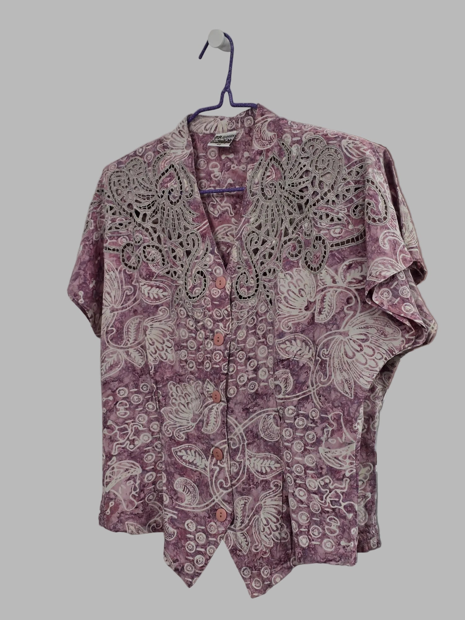 Chemisier vintage à manches courtes rose mauve