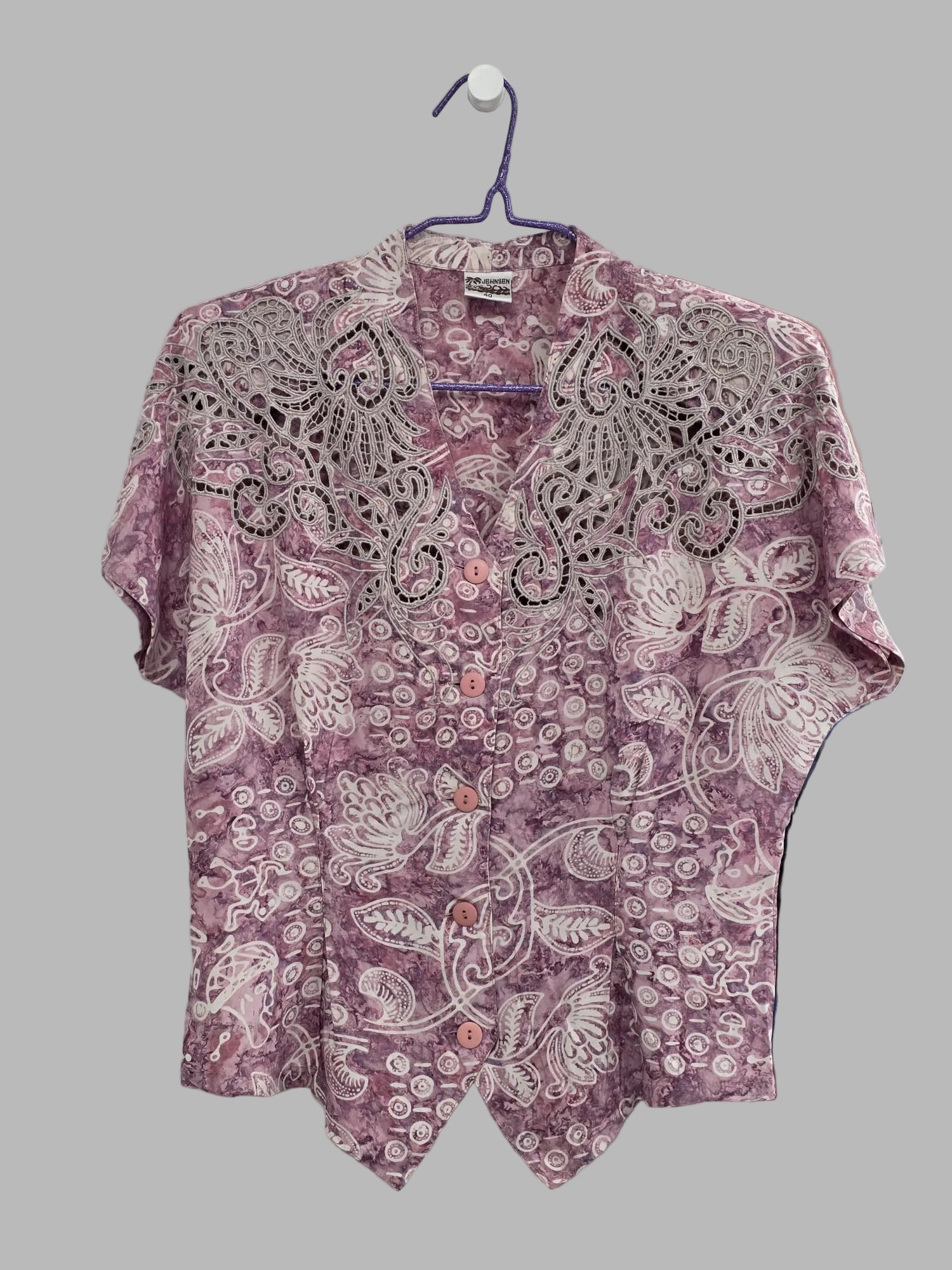 Chemisier vintage à manches courtes rose mauve