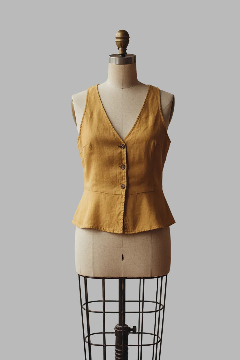 Chemisier couleur moutarde coupe gilet