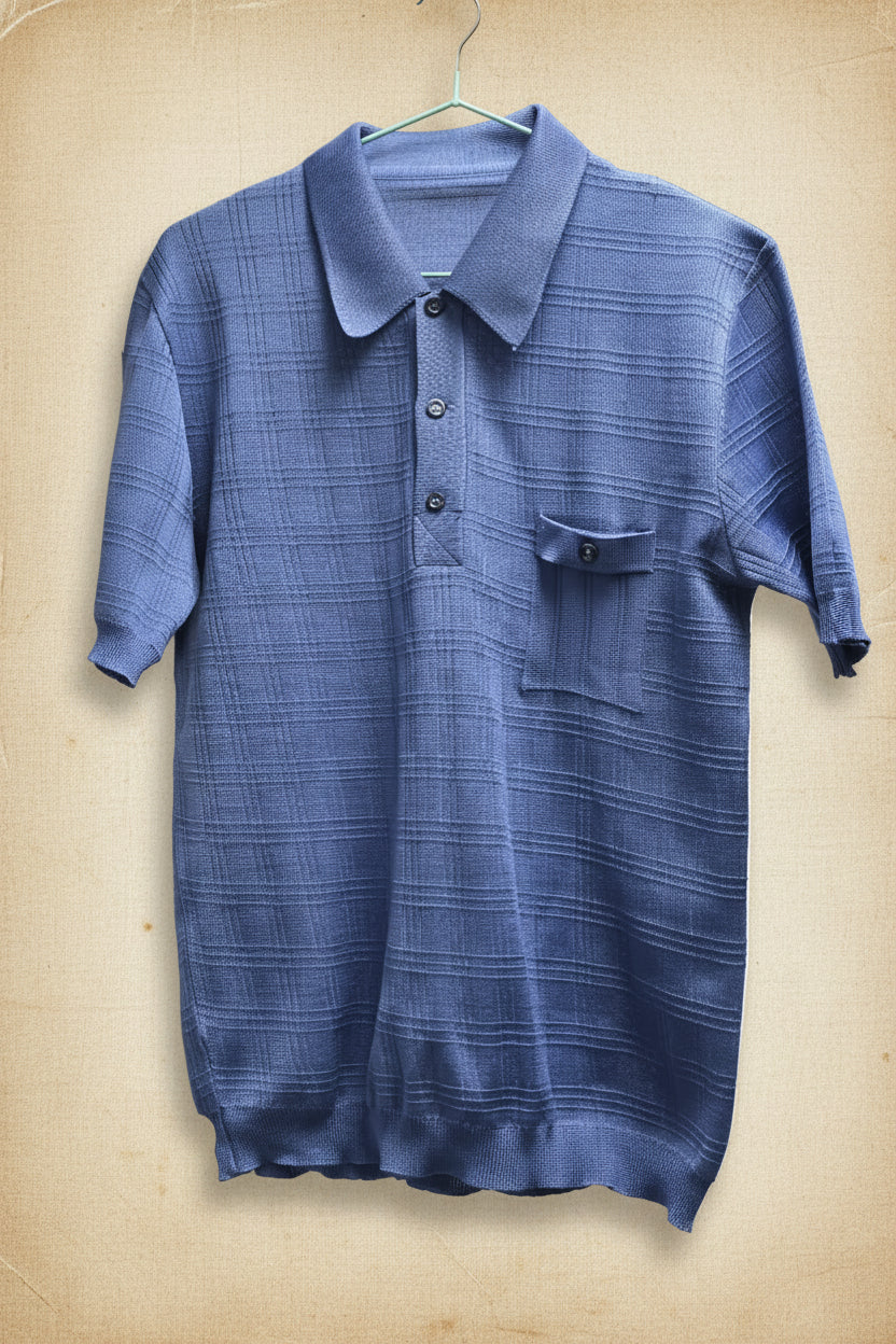 Polo vintage azul de punto calado