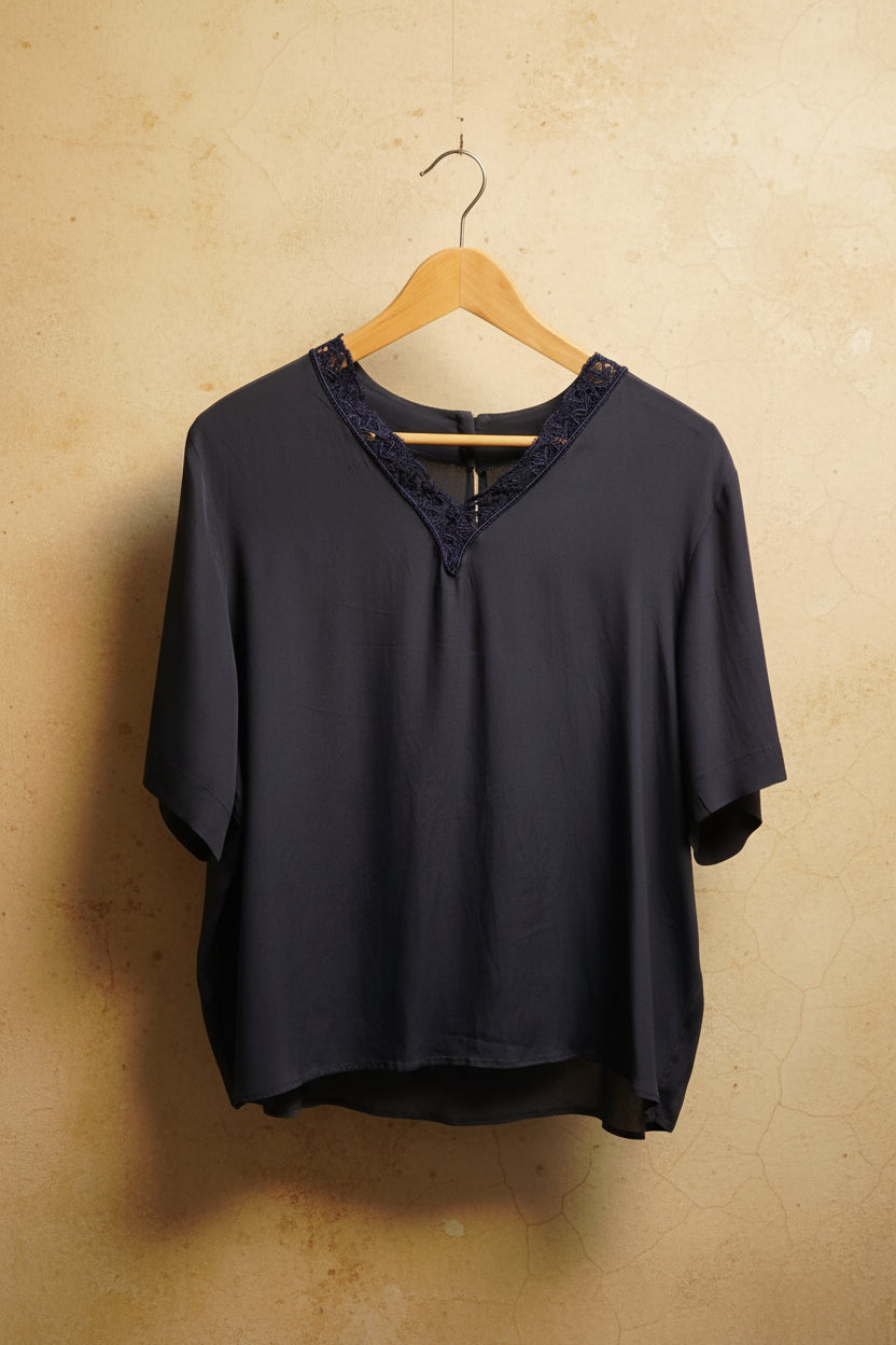 Blouse fluide en soie et acétate avec dentelle - Made in Italy