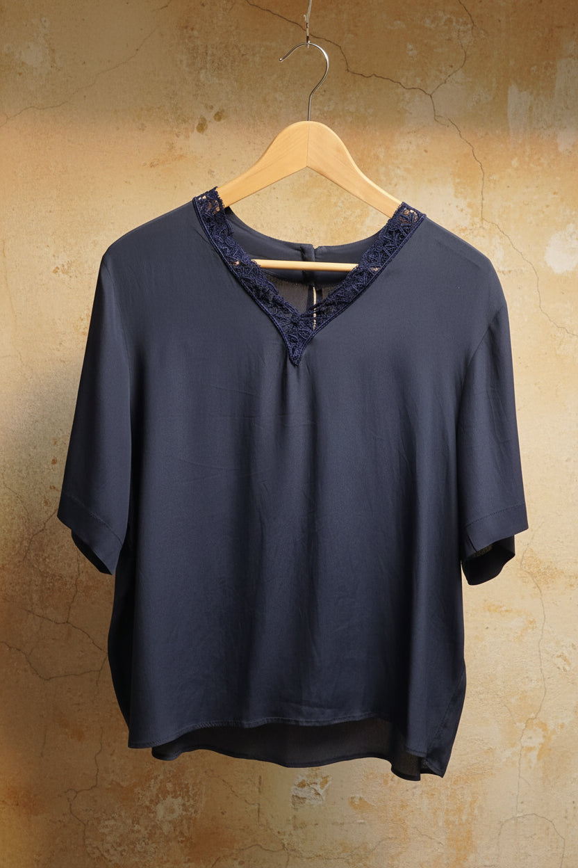Blouse fluide en soie et acétate avec dentelle - Made in Italy