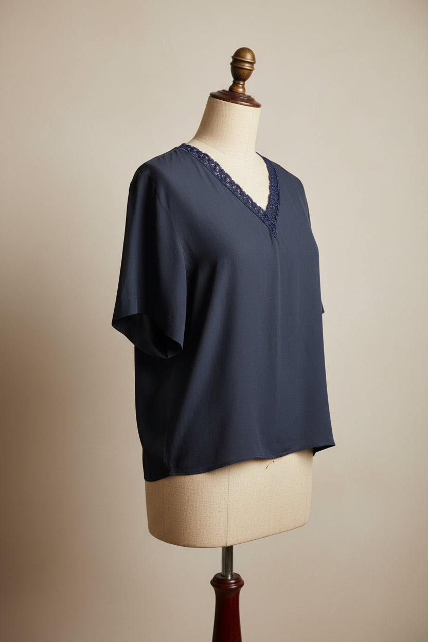 Blouse fluide en soie et acétate avec dentelle - Made in Italy