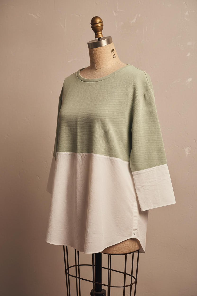 Blusa bicolor blanca y verde de COS, Talla M
