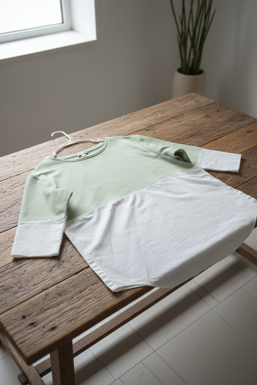 Blusa bicolor blanca y verde de COS, Talla M
