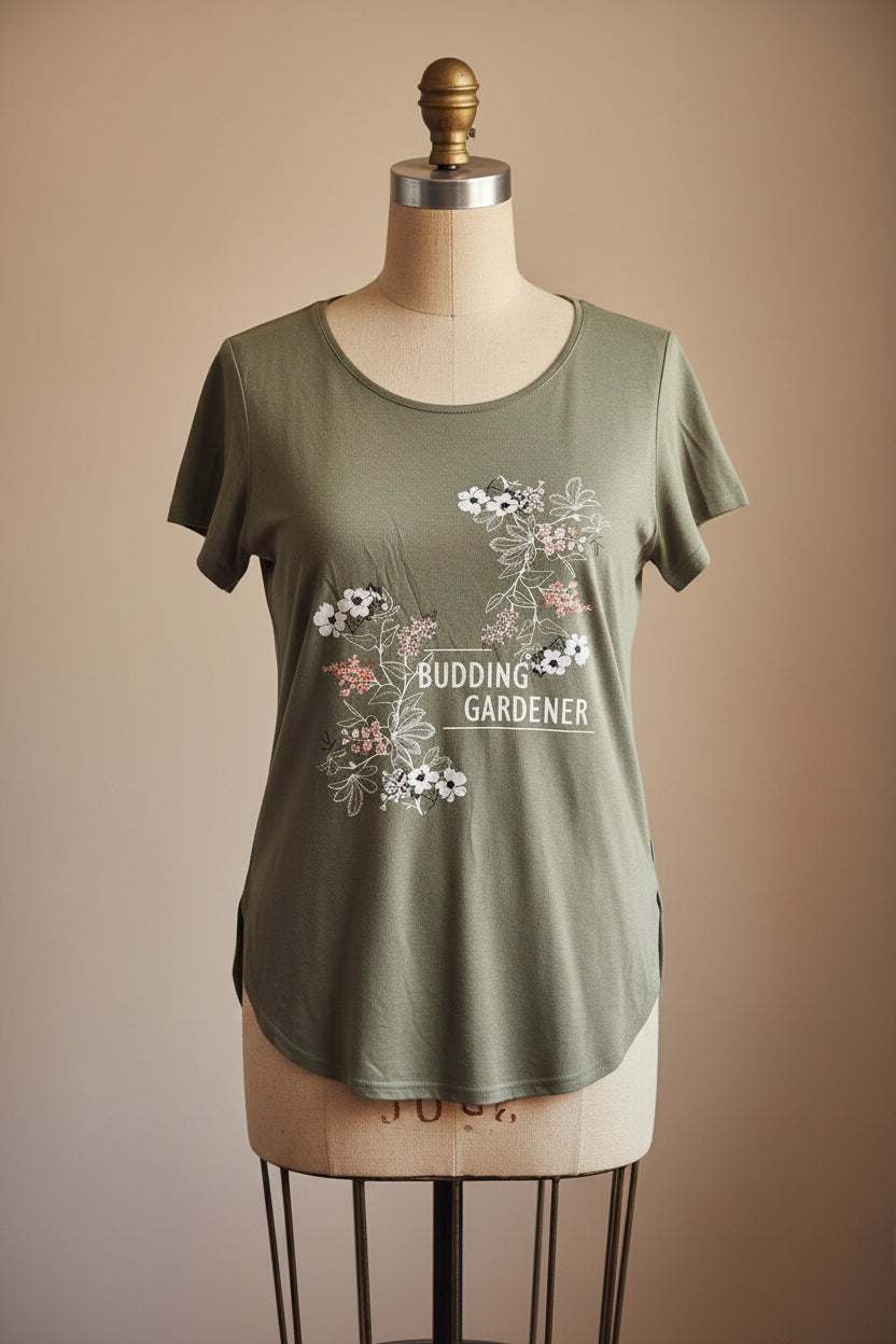 Langes T-Shirt in Olivgrün