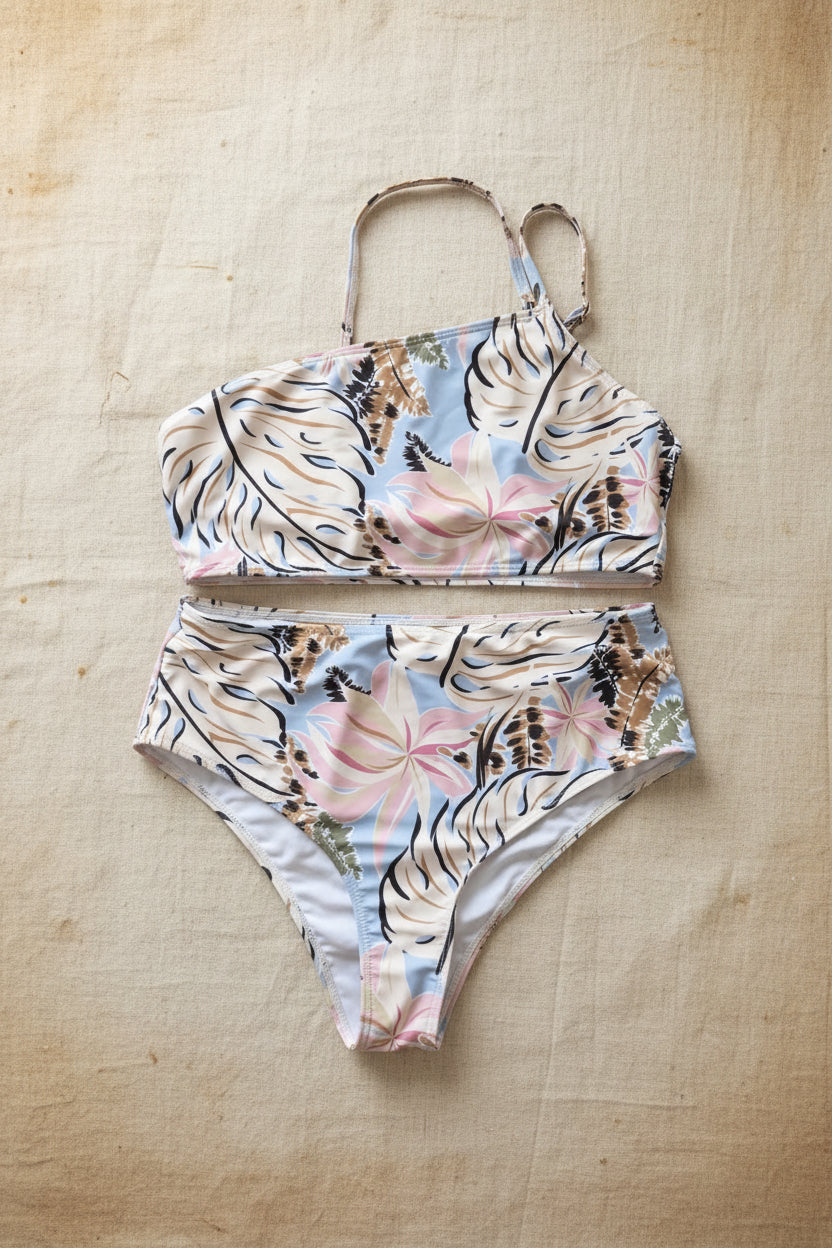 Bikini azul claro floral tropical