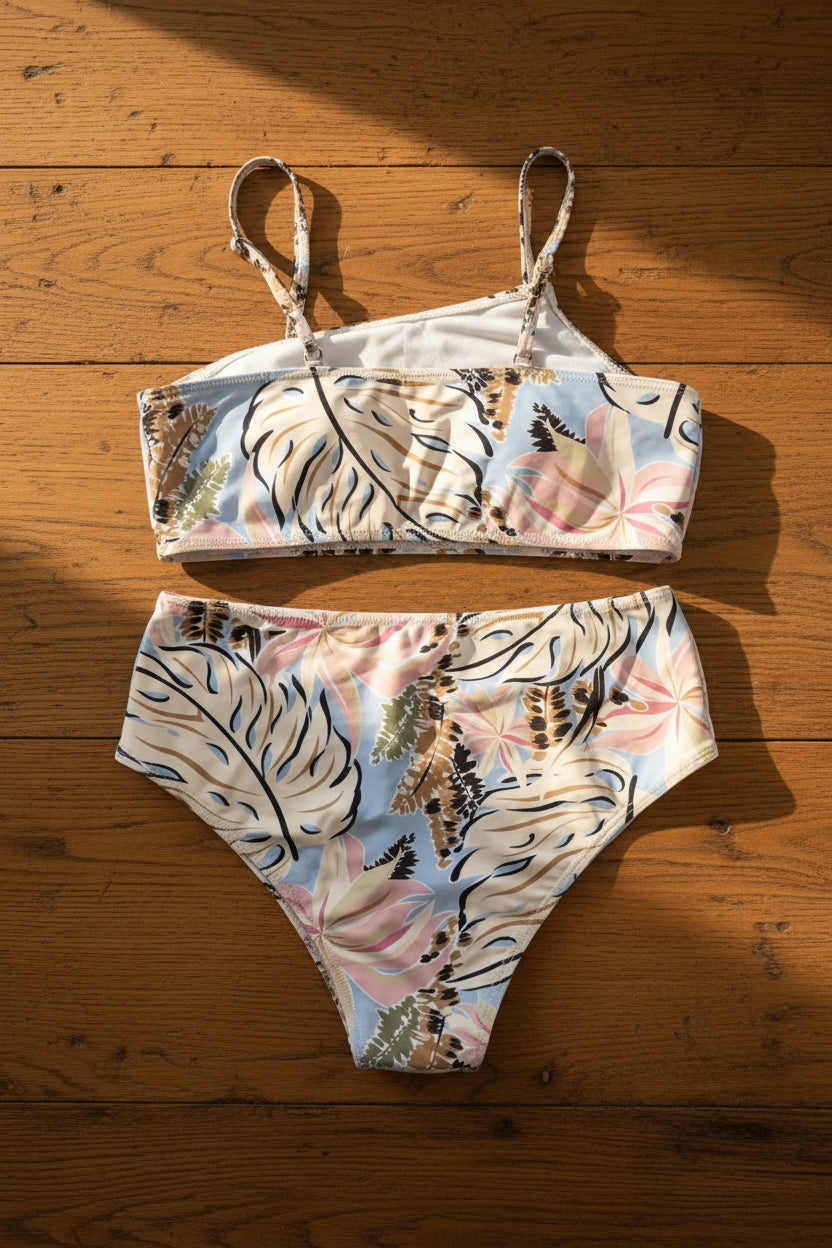 Bikini azul claro floral tropical