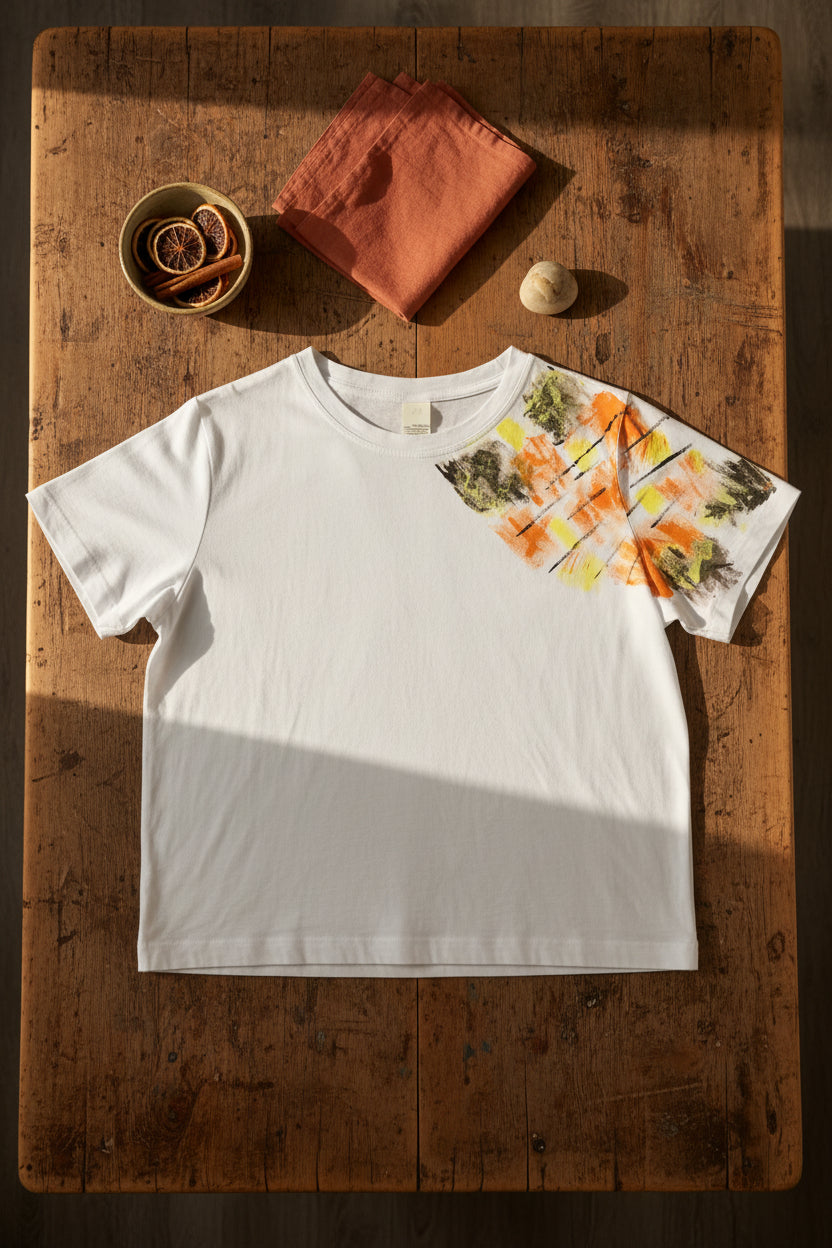 Camiseta blanca pintada a mano, Talla XL