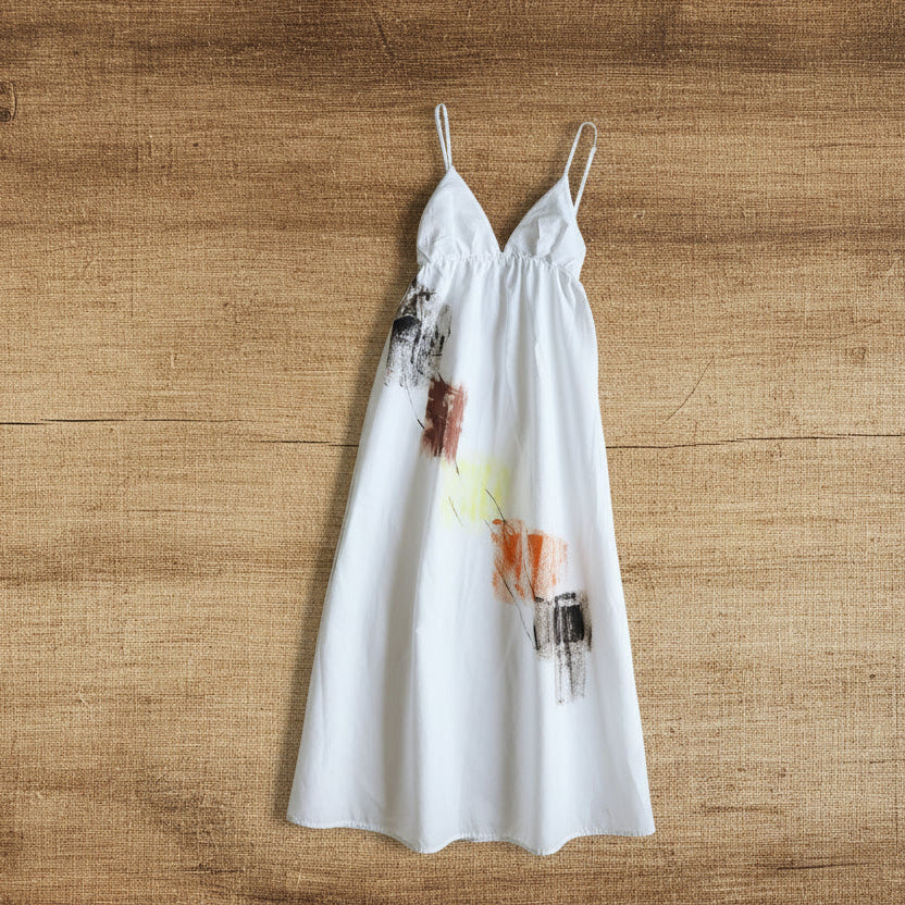 Vestido maxi blanco pintado a mano, Talla Única