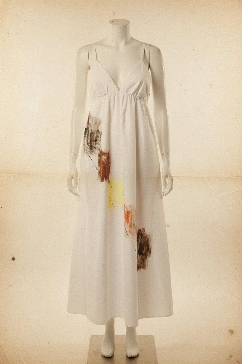 Vestido maxi blanco pintado a mano, Talla Única