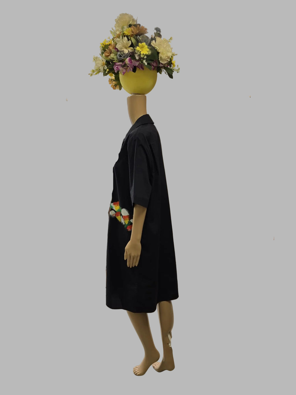 Vestido camisero pintado a mano «Geometría Viva» — COS azul marino | Pieza única
