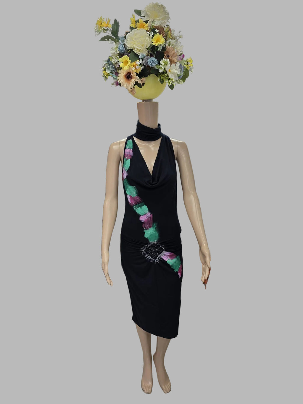 Vestido negro pintado a mano «Geometría Viva» — Celyn b. by Elisabetta Franchi | Pieza única