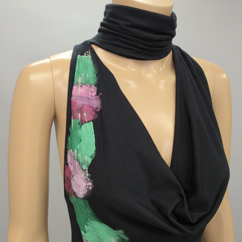 Vestido negro pintado a mano «Geometría Viva» — Celyn b. by Elisabetta Franchi | Pieza única