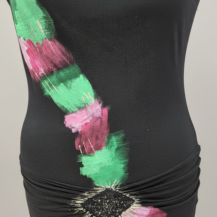 Vestido negro pintado a mano «Geometría Viva» — Celyn b. by Elisabetta Franchi | Pieza única