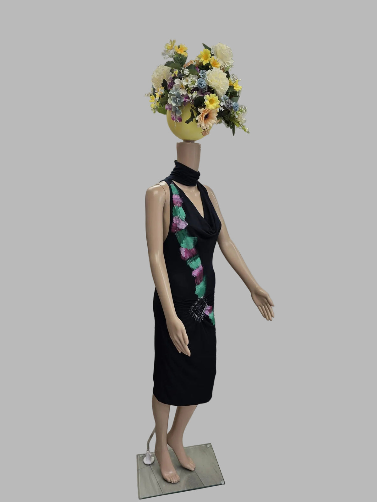 Vestido negro pintado a mano «Geometría Viva» — Celyn b. by Elisabetta Franchi | Pieza única