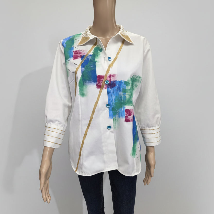 Blazer blanco artesanal pintado a mano
