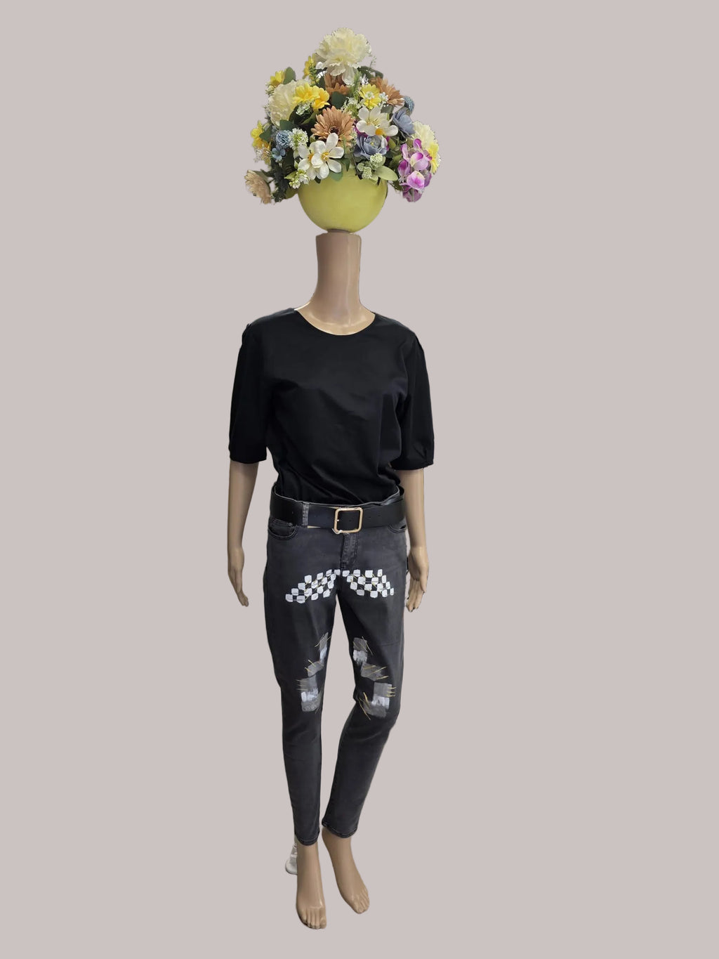 Pantalón Denim Co. gris oscuro pintado a mano, talla 40
