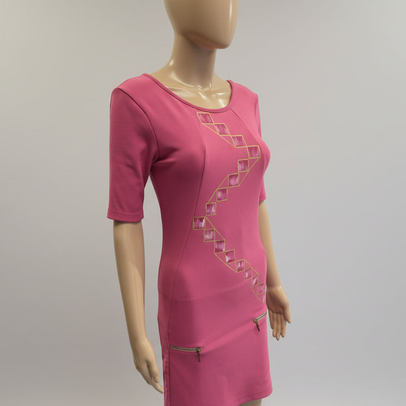 Vestido rosa Dina & Dess pintado a mano, vista lateral