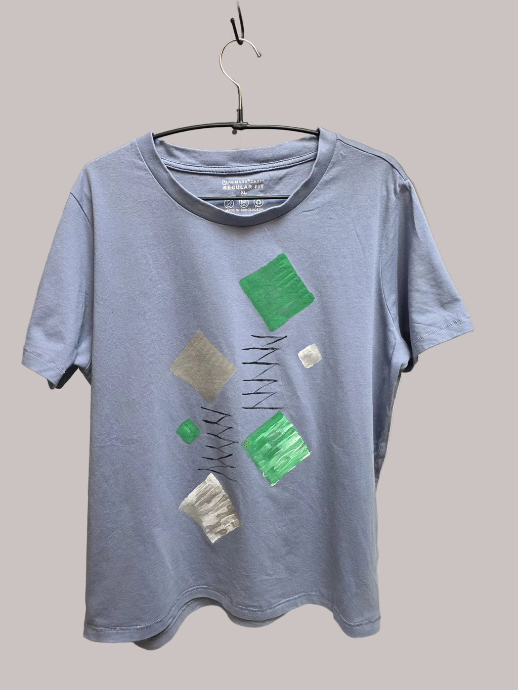 Camiseta azul grisáceo pintada a mano, Talla XL