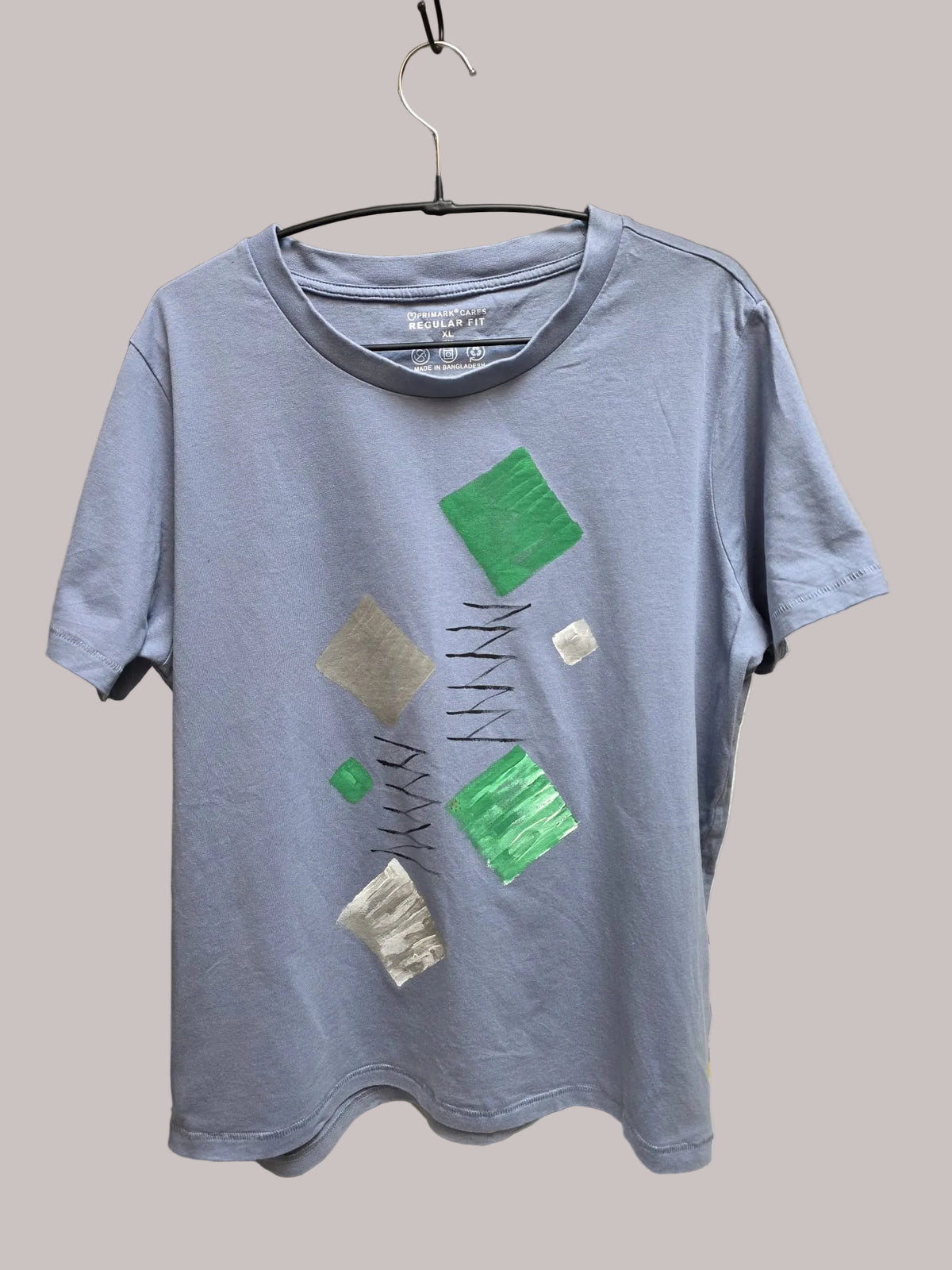 Camiseta azul grisáceo pintada a mano, Talla XL