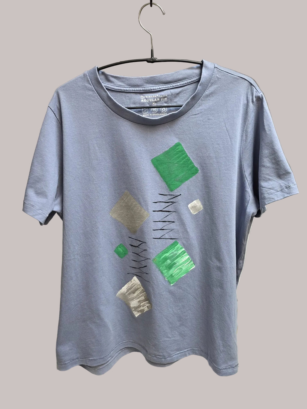 Camiseta azul grisáceo pintada a mano, Talla XL